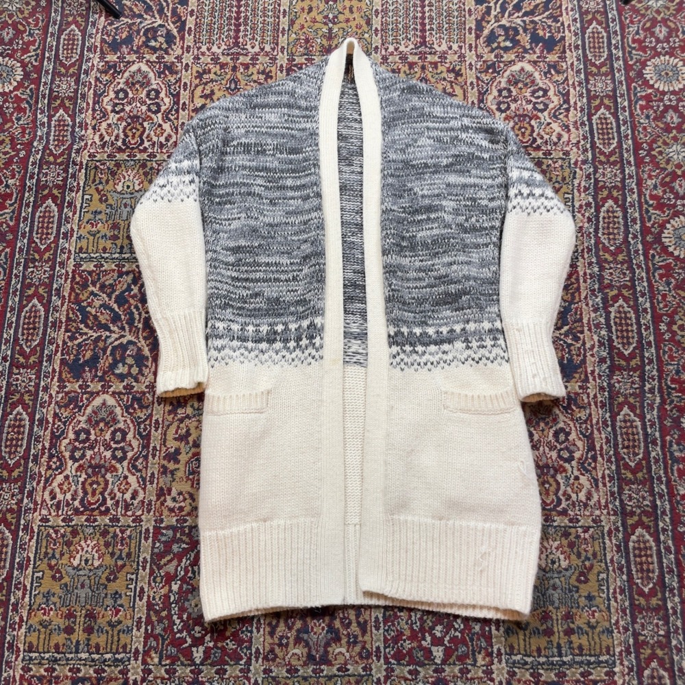 Banana Republic Merino Alpaca Blend Long Cardigan Italy Sweater Cream Grey Small